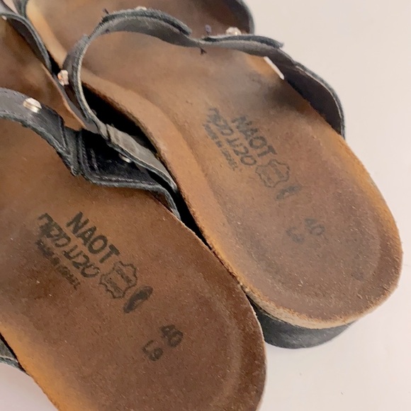 Naot -Ashley Black Madras Black Leather Wedge Sandal with Rhinestones Size 9.5 - Picture 8 of 10